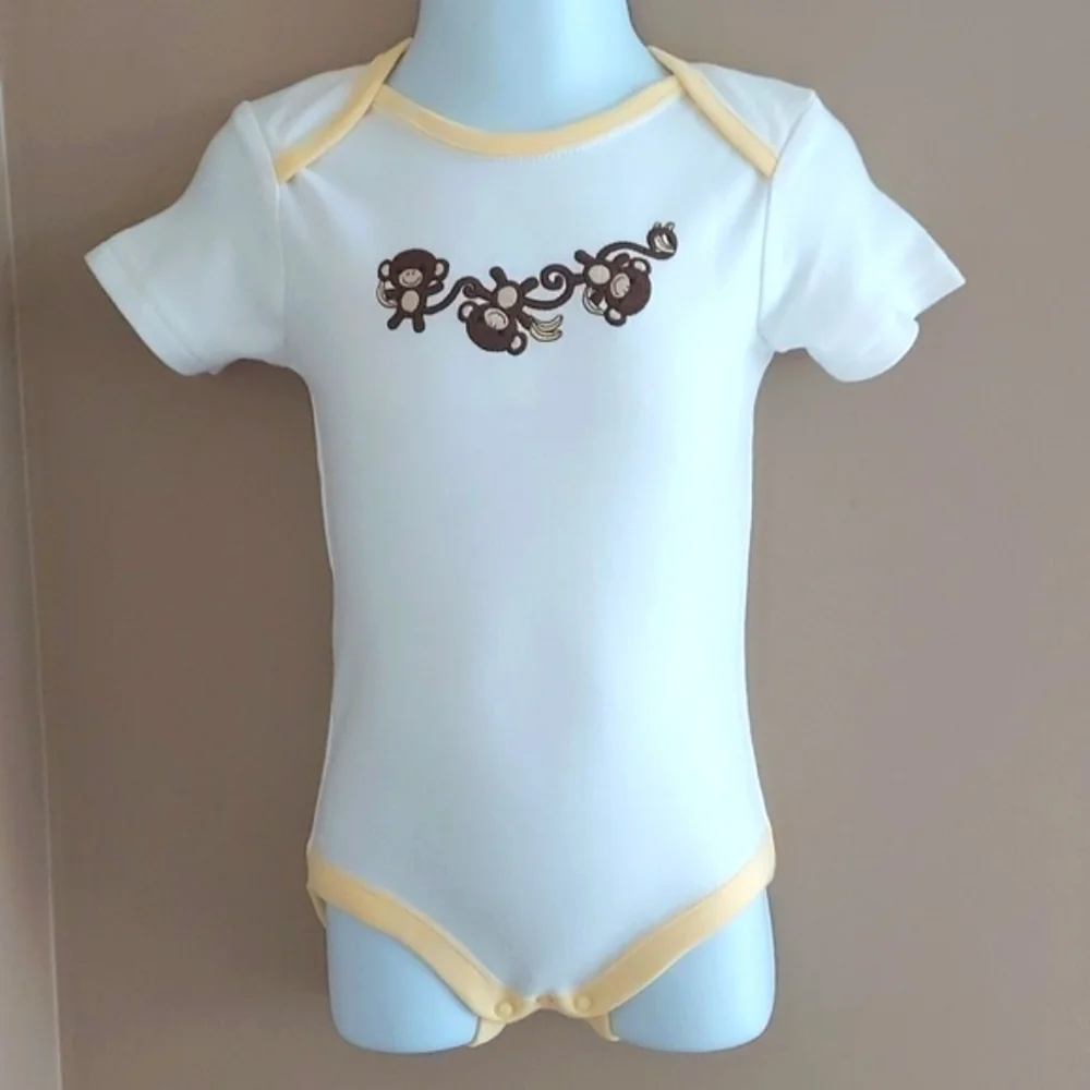 Gymboree short sleeve onesies bodysuit monkey - white yellow - size 6-12 mos